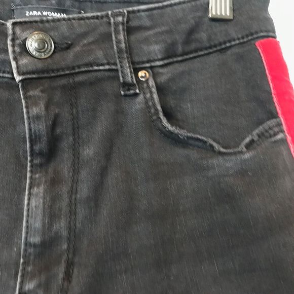 Zara Womens Skinny Jeans Blue Red Stripe 5 Pocket Zipper Denim Casual Pants 6 - Picture 3 of 9